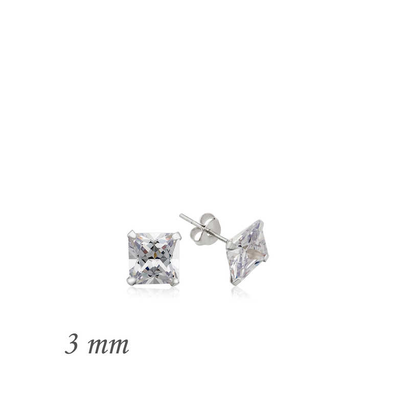 Gümüş Kare Tek Taş Zirkon Küpe - 3 mm — Nes Altın