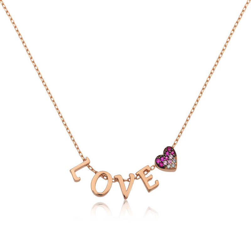 Kadın 925 Ayar Gümüş Rose Love Kalpli Kolye — Nes Altın