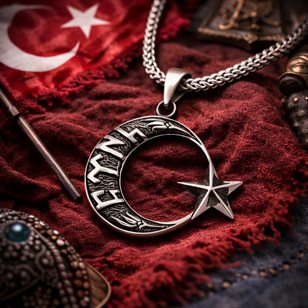 Erkek 925 Ayar Gümüş Göktürkçe Ay Yıldız Kolye — Nes Altın — görsel 2