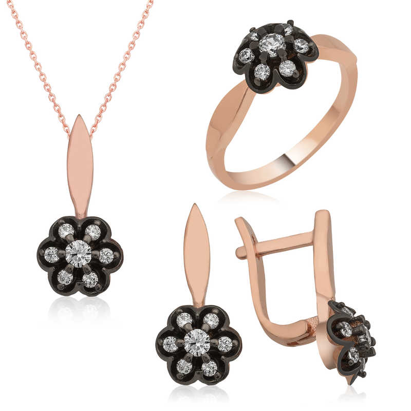 Gümüş Elmas Montür Çiçek Bayan Set — Nes Altın