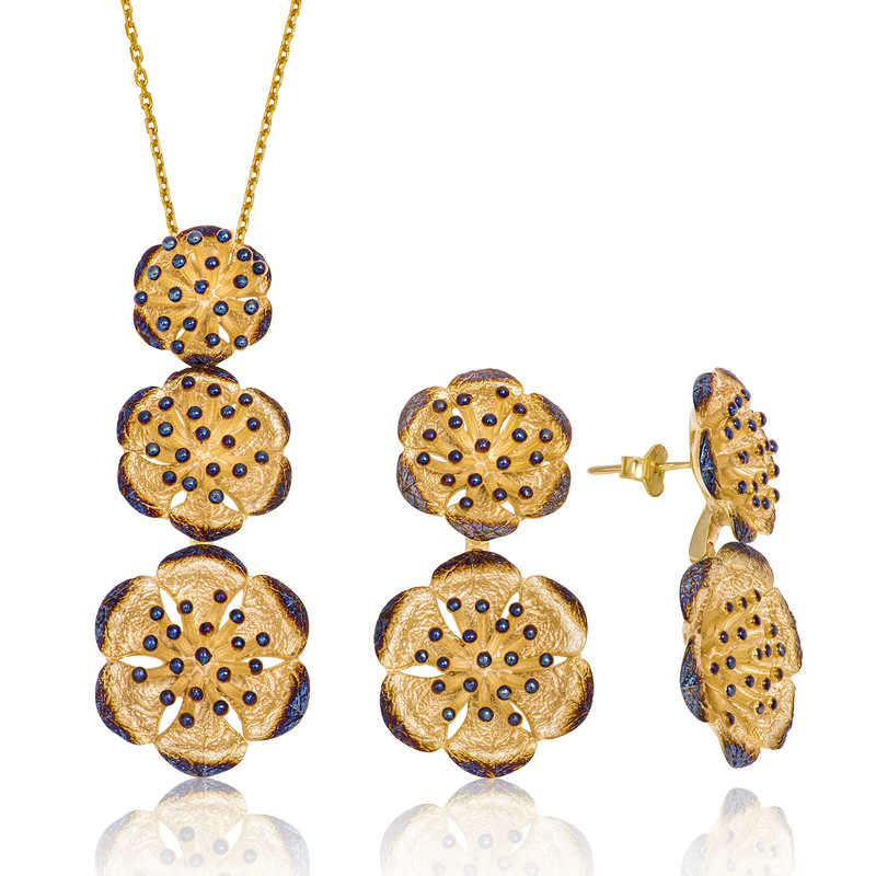 Gümüş Nilüfer Çiçeği Bayan Set — Nes Altın