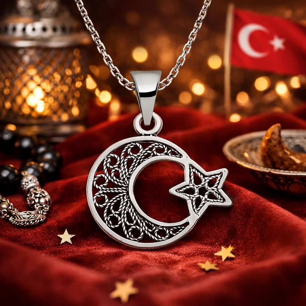 Gümüş Ay Yıldız Telkari Bayan Kolye — Nes Altın — görsel 2