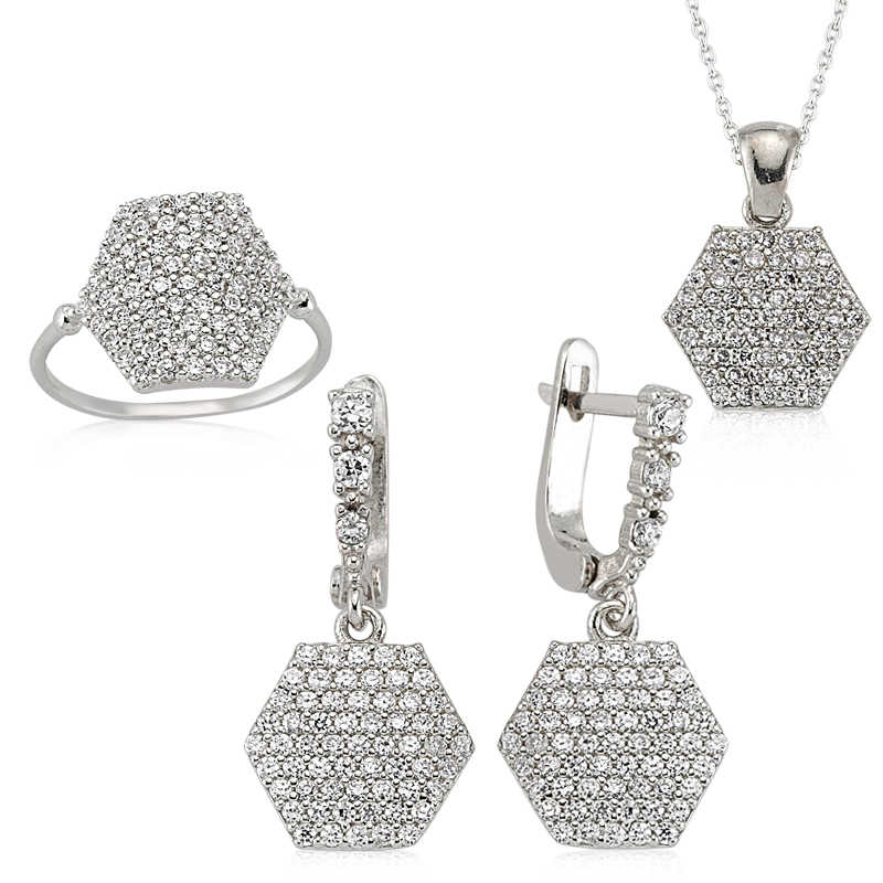 Gümüş Altıgen Bayan Set — Nes Altın
