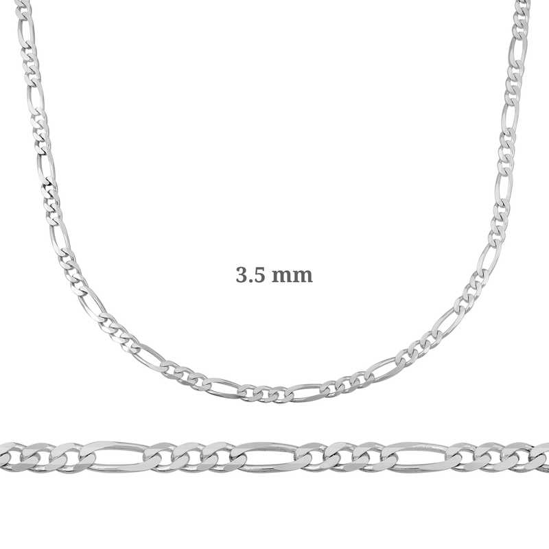 3.5 mm Gümüş Figaro Zincir - 100 mikron — Nes Altın