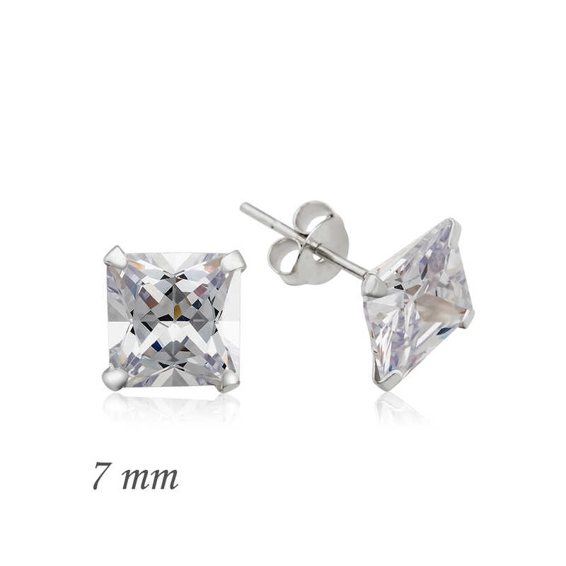 Gümüş Kare Tek Taş Zirkon Küpe - 7 mm — Nes Altın