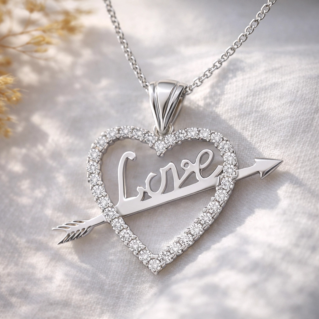 Gümüş Love Oklu Kalp Bayan Kolye — Nes Altın — görsel 2