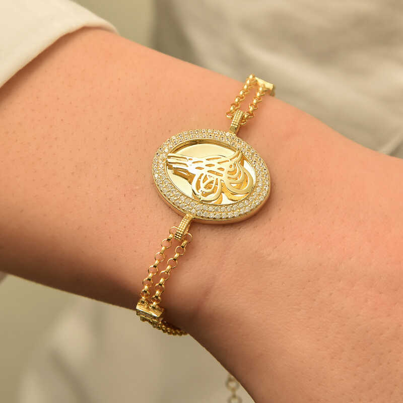 Gümüş Gold Tuğralı Bayan Bileklik — Nes Altın — görsel 2