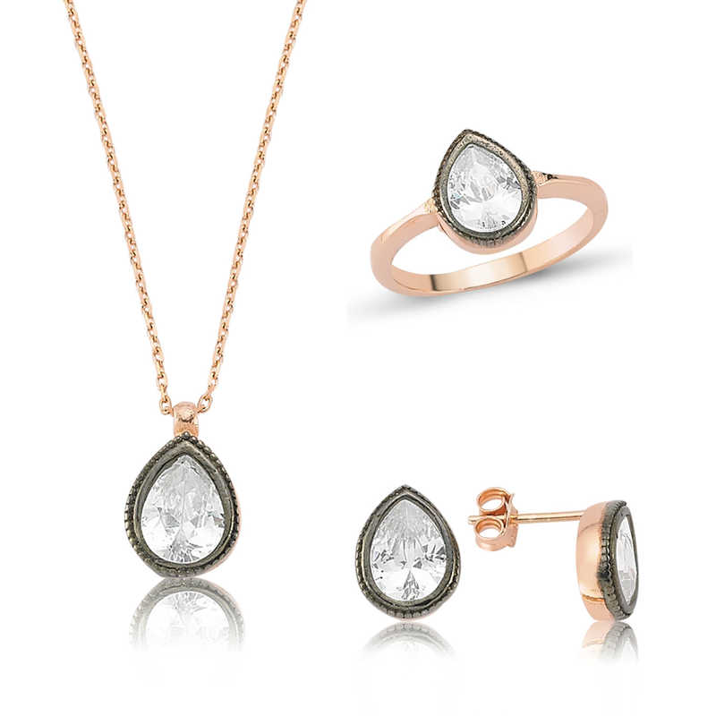 Gümüş Elmas Model Damla Bayan Set — Nes Altın