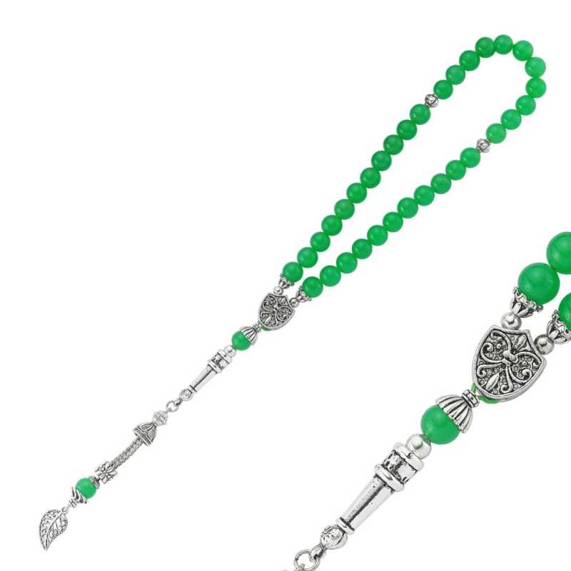 Doğaltaş Metal Püsküllü Aventurin Taşlı Tesbih — Nes Altın