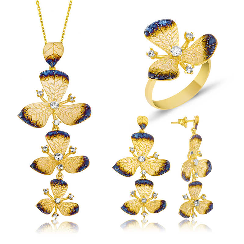 Gümüş Sarı Çiçek Bayan Set — Nes Altın