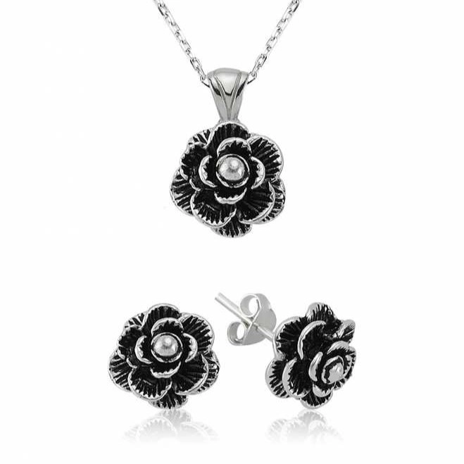 Gümüş Çiçek Bayan Set — Nes Altın