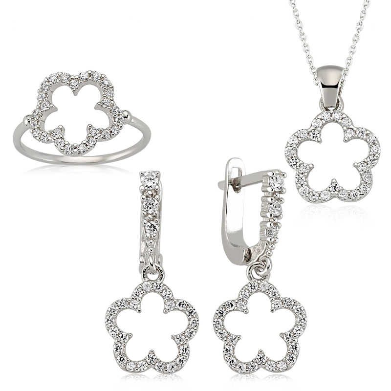 Gümüş Çiçek Bayan Set — Nes Altın