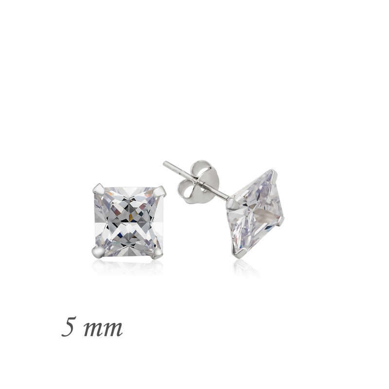 Gümüş Kare Tek Taş Zirkon Küpe - 5 mm — Nes Altın