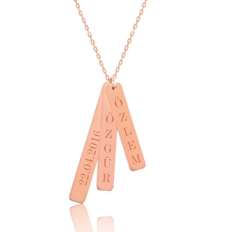 Gümüş Rose İsimlik Çubuk Plaka Kolye — Nes Altın
