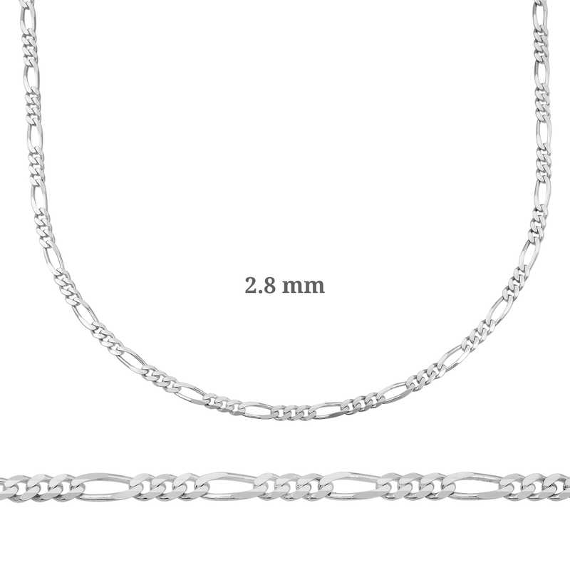 2.8 mm Gümüş Figaro Zincir - 0.80 mikron — Nes Altın