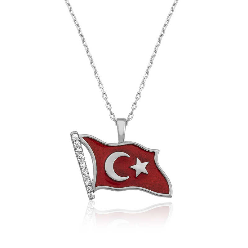 Gümüş Türk Bayrağı Bayan Kolye — Nes Altın
