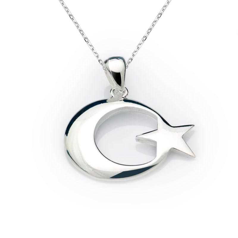 Gümüş Ay Yıldız Bayrak Kolye — Nes Altın