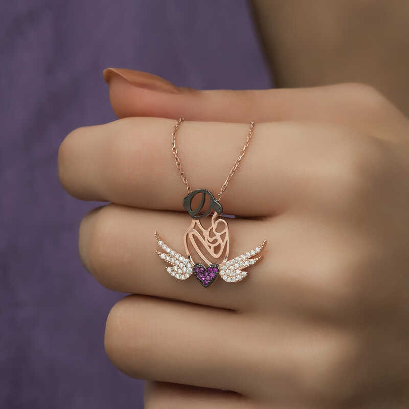 Gümüş Rose Kalpli Anne Ve Çocuk Kolye — Nes Altın — görsel 2