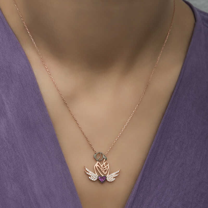 Gümüş Rose Kalpli Anne Ve Çocuk Kolye — Nes Altın — görsel 5
