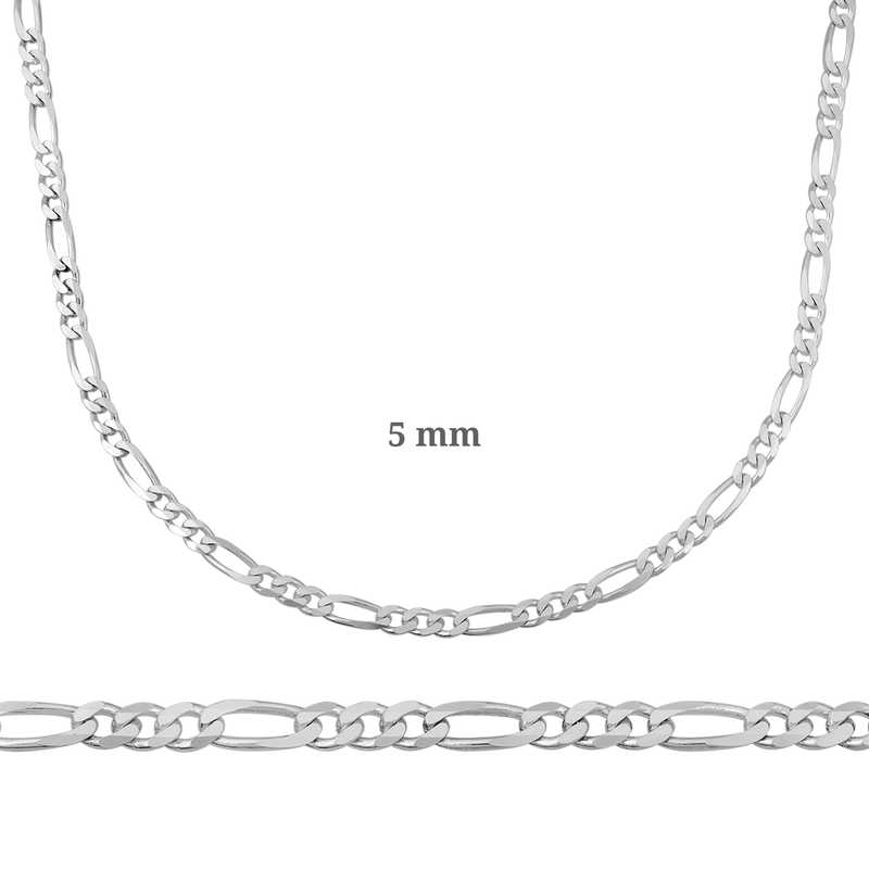 5 mm Gümüş Figaro Zincir - 140 mikron — Nes Altın