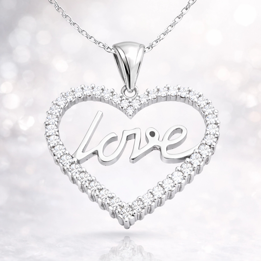 Gümüş Taşlı Love Bayan Kolye — Nes Altın — görsel 2