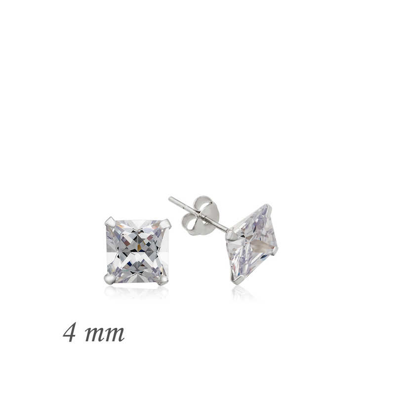 Gümüş Kare Tek Taş Zirkon Küpe - 4 mm — Nes Altın