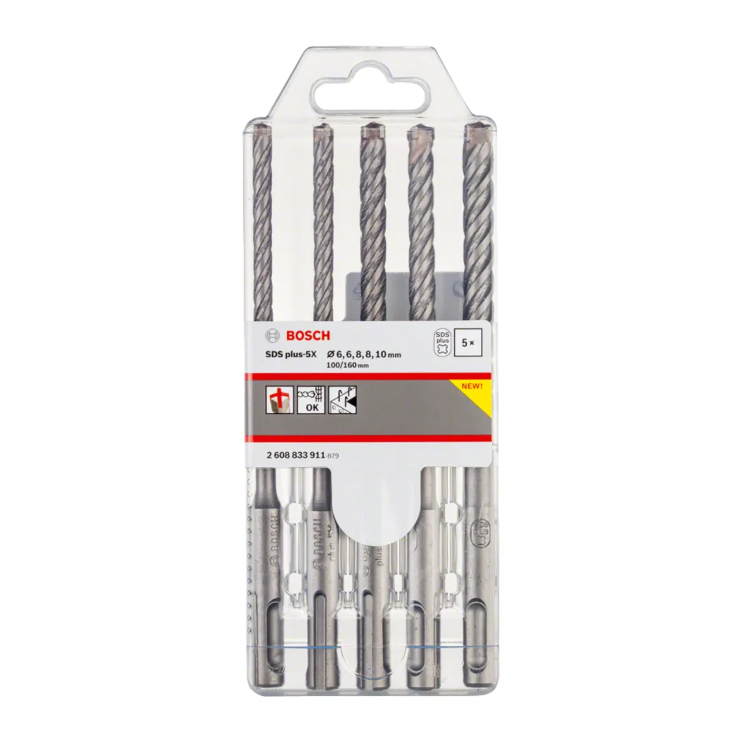 Bosch - Sds Plus-5x Serisi Kırıcı Delici Matkap Ucu 5 Parça Set (6,6,8,8,10 x 160 Mm)