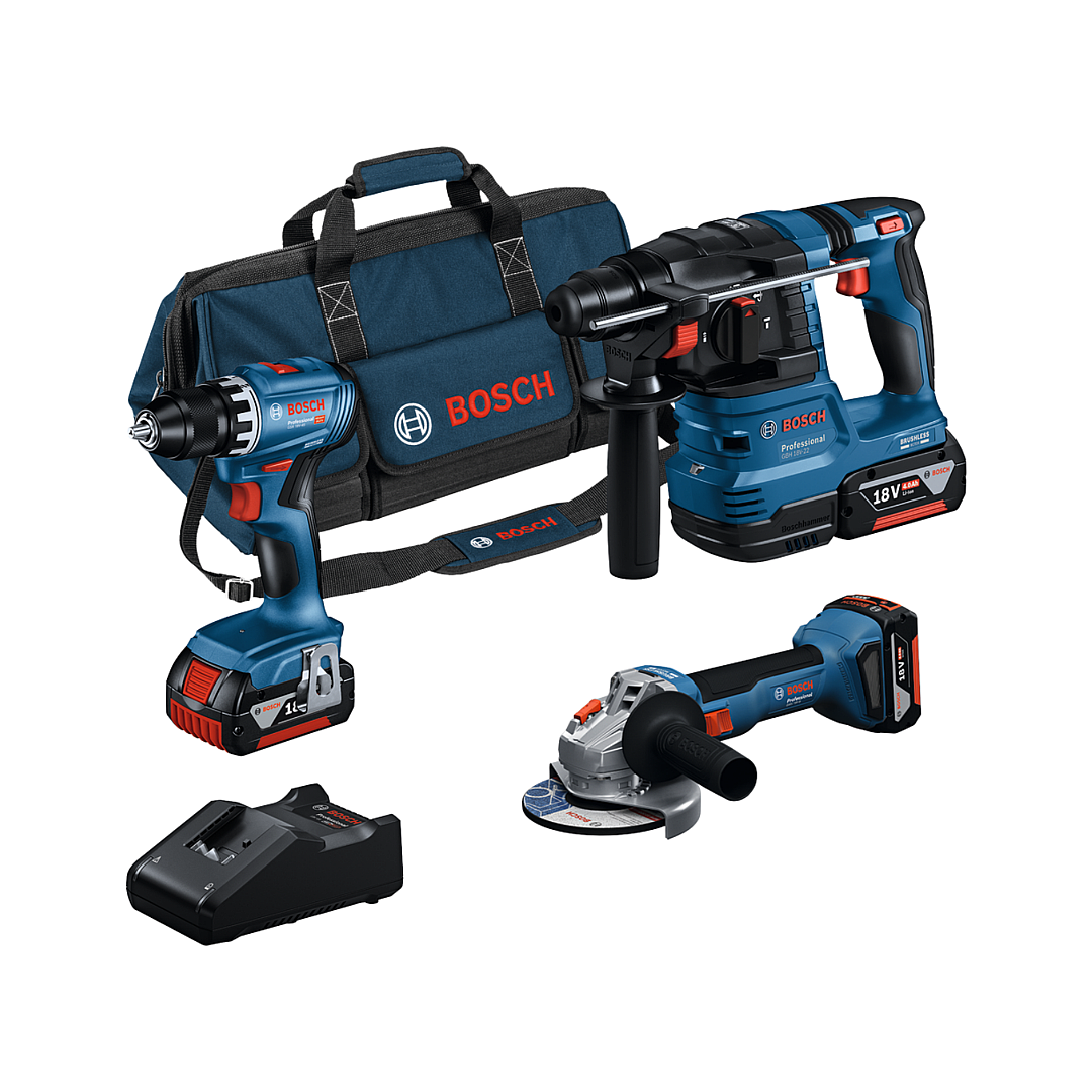 Bosch 0615A5007L GSR 18V-45 + GWS 18V-8 + GBH 18V-22 Üç Akülü 4 Ah Kombo Set