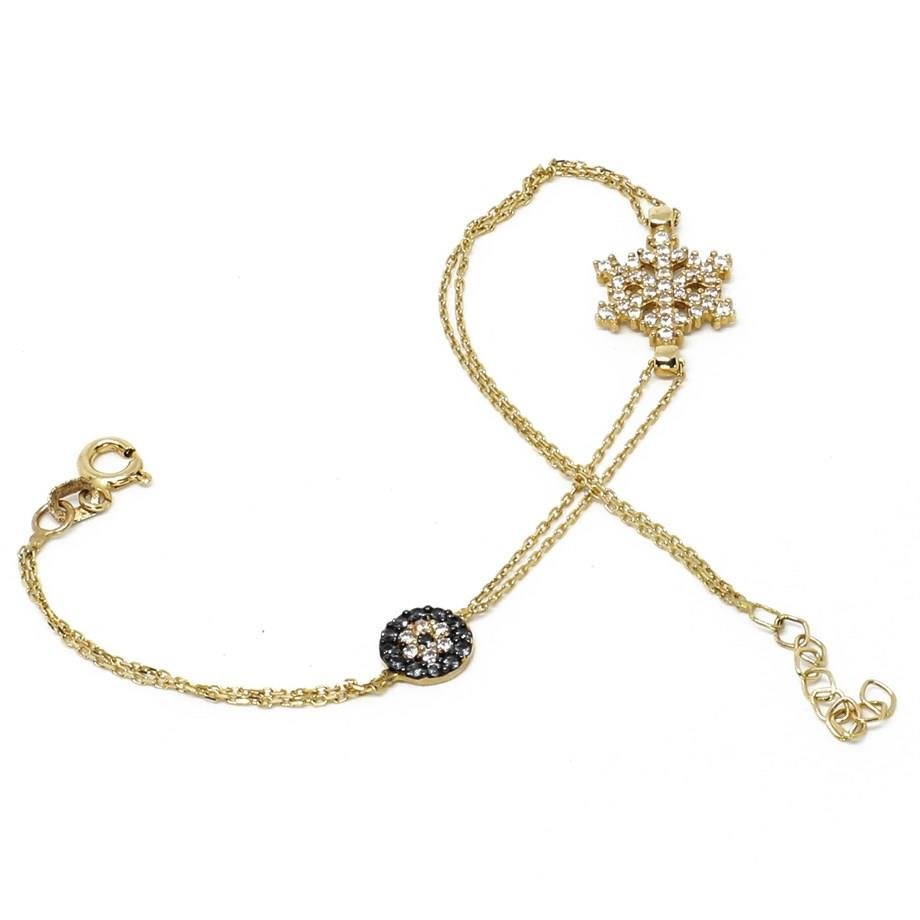 Swarovski Taşlı Kar Tanesi Figürlü Gold Zincir Bileklik — Altınköşe — görsel 4