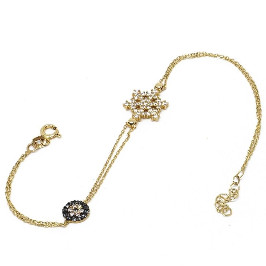 Swarovski Taşlı Kar Tanesi Figürlü Gold Zincir Bileklik — Altınköşe