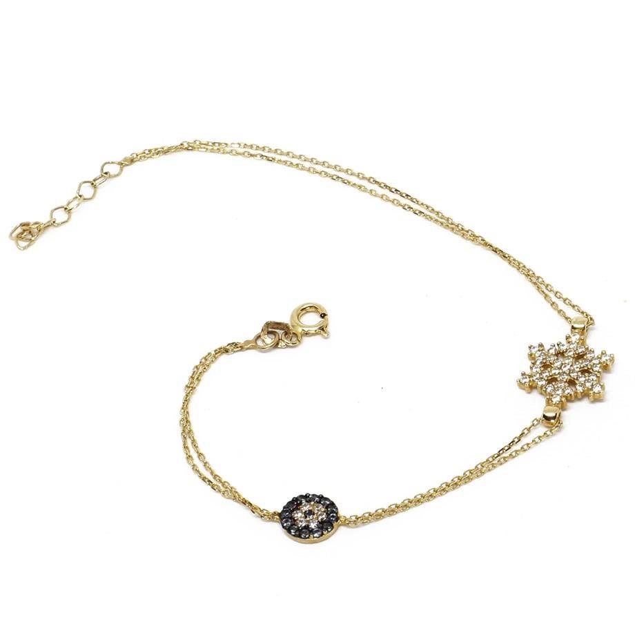 Swarovski Taşlı Kar Tanesi Figürlü Gold Zincir Bileklik — Altınköşe — görsel 2