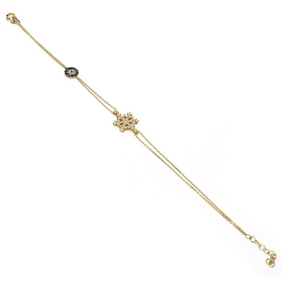 Swarovski Taşlı Kar Tanesi Figürlü Gold Zincir Bileklik — Altınköşe — görsel 3