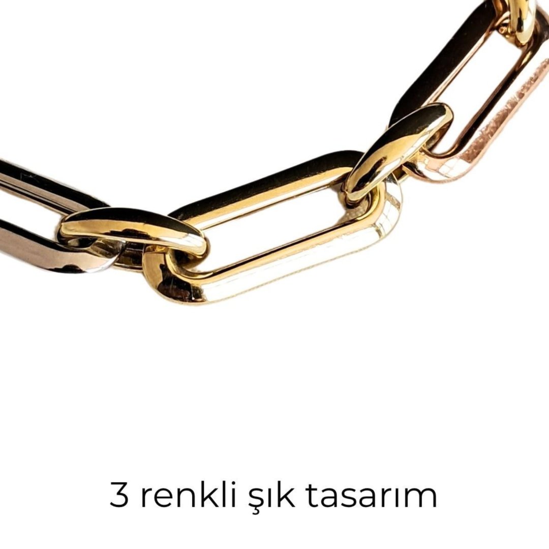 Üç Renkli Ataç Zincir Altın Bileklik — Altınköşe — görsel 5