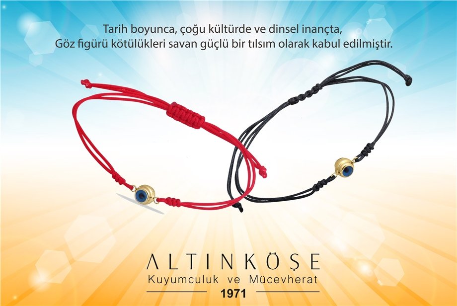 14 Ayar Altın Nazar Boncuklu Siyah İpli Bileklik — Altınköşe — görsel 4
