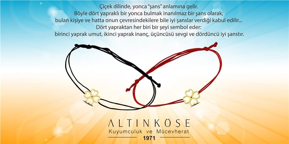 14 Ayar Altın Yonca Şans Bilekliği Kırmızı İpli — Altınköşe — görsel 4