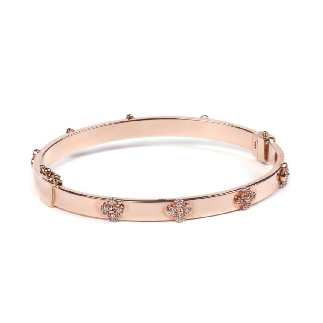Rose Gold Taşlı Çiçek Motifli Kelepçe Bilezik — Altınköşe — görsel 4