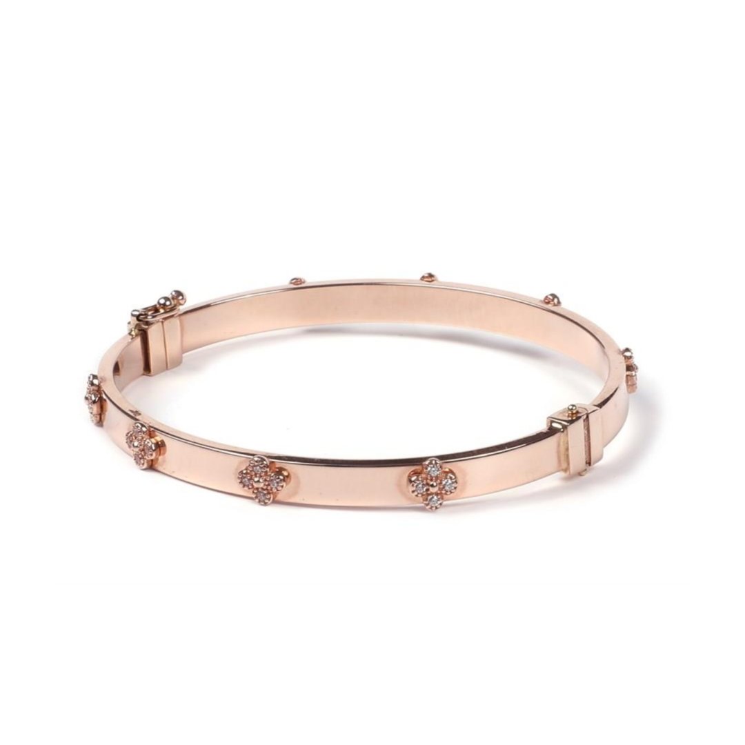 Rose Gold Taşlı Çiçek Motifli Kelepçe Bilezik — Altınköşe — görsel 2