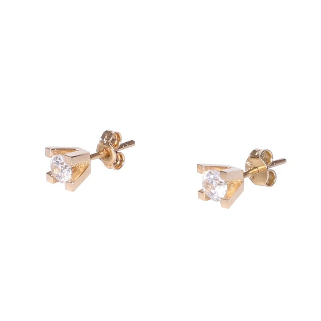 Swarovski Taşlı Altın Renk Çivili Tektaş Küpe