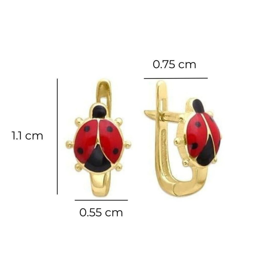 Kırmızı Mineli Uğur Böceği Çocuk Altın Küpe — Altınköşe — görsel 2