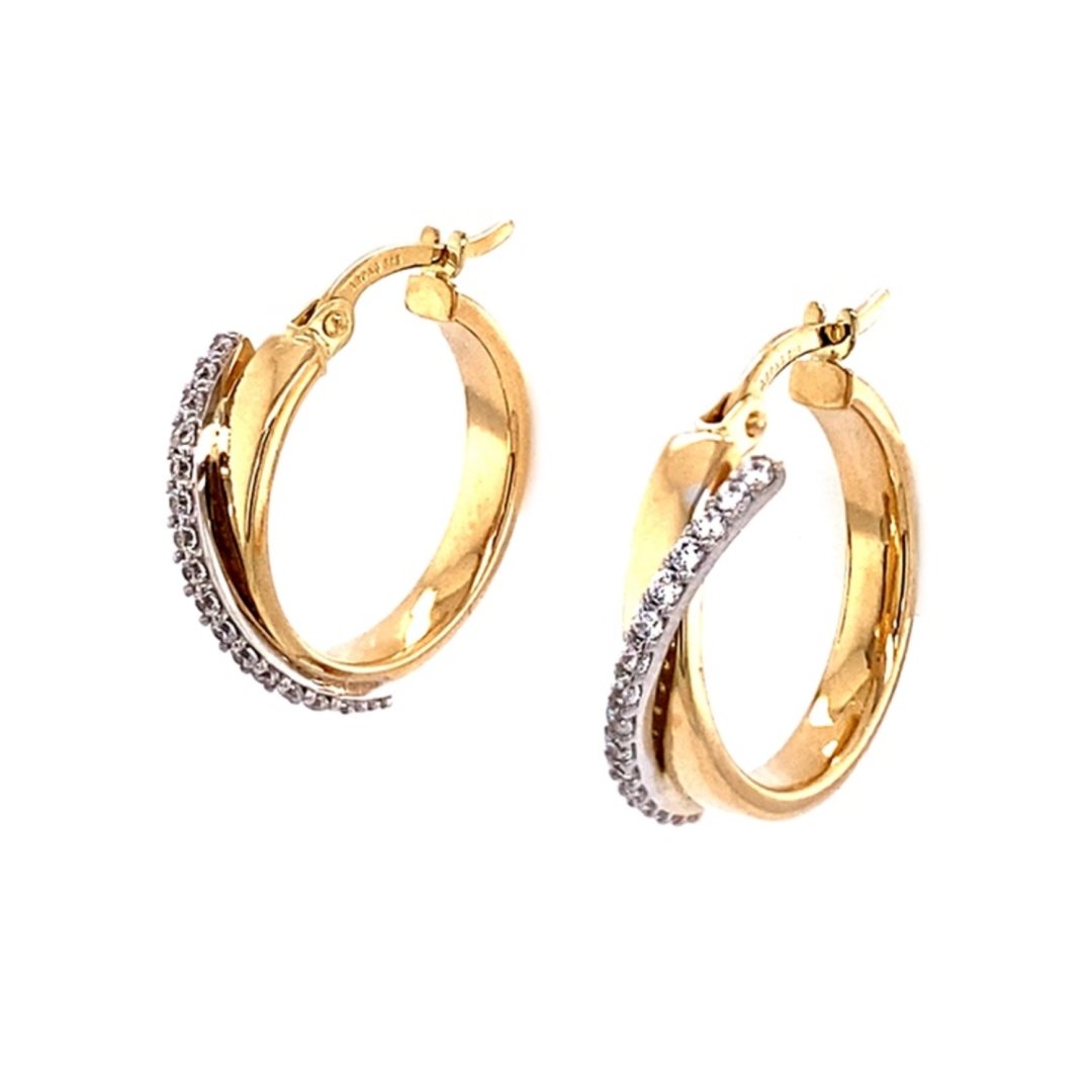 14 Ayar Altın Swarovski Taşlı İç İçe Halka Küpe