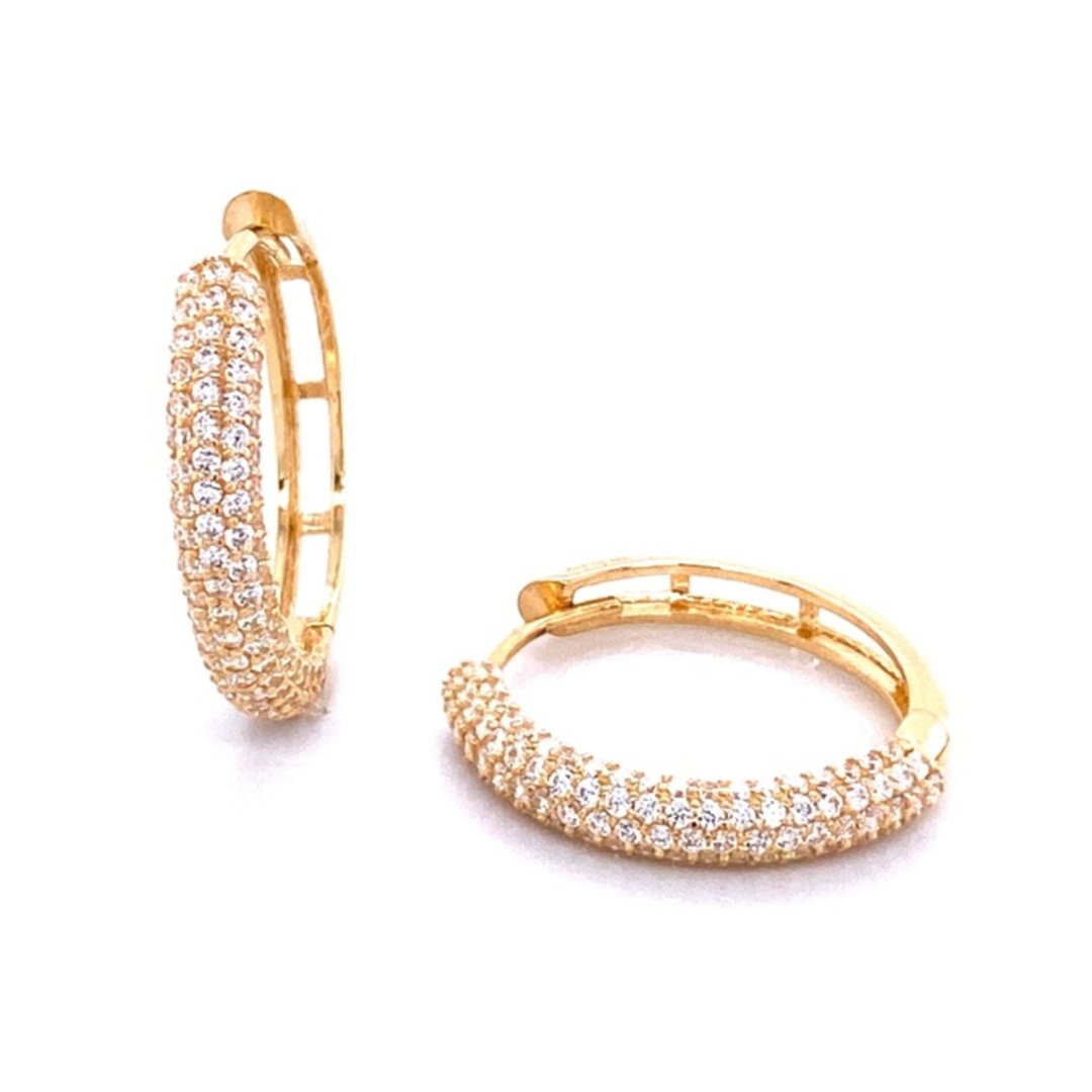 14 Ayar Altın Swarovski Taşlı Üç Sıra Halka Küpe