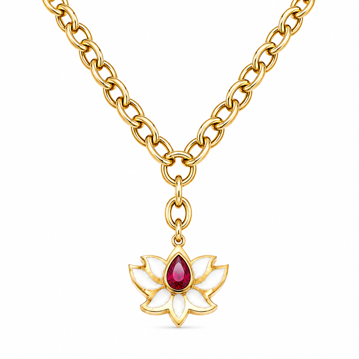 Kadın 14 Ayar Altın Taşlı Lotus Kolye