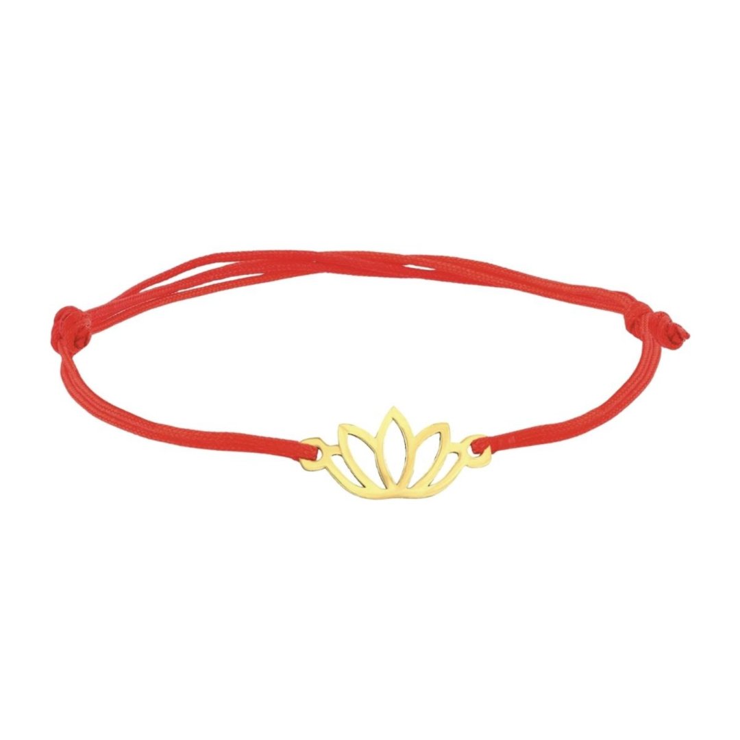 Altın Lotus Çiçeği Kırmızı İpli Bileklik — Altınköşe