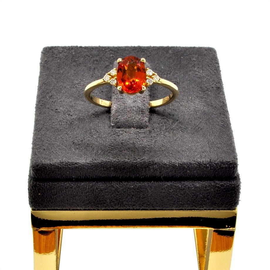 Oval Turuncu Garnet Pırlantalı Yüzük — Altınköşe — görsel 3