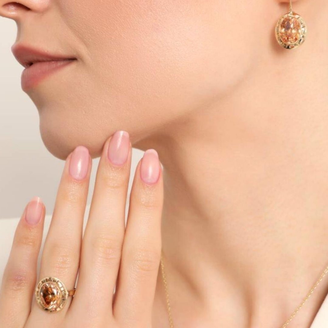 Grek Desenli Kahverengi Taşlı Üçlü Altın Takı Seti — Altınköşe — görsel 2