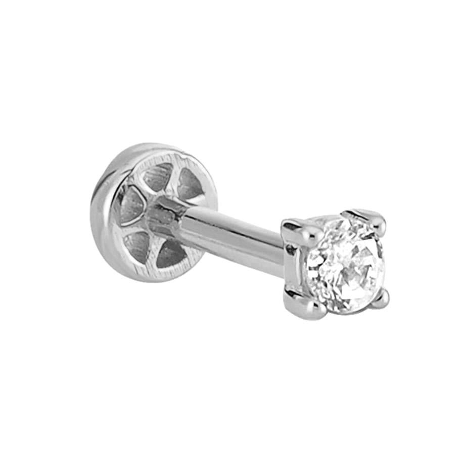 Tektaş Altın Tragus Piercing Dört Tırnak 14 Ayar Beyaz