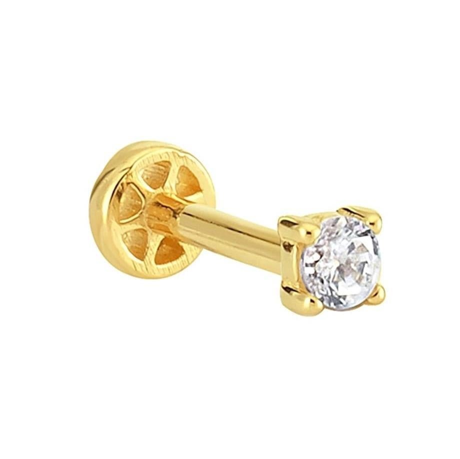 Tektaş Altın Tragus Piercing Dört Tırnak 14 Ayar Sarı