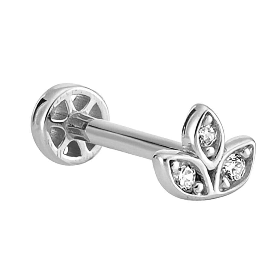 Taşlı Cemre Piercing Altın Tragus 14 Ayar Beyaz