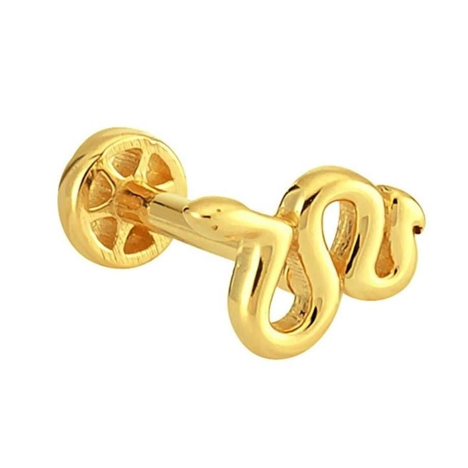 Yılan Altın Tragus Piercing 14 Ayar Sarı