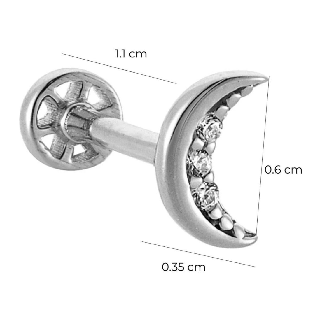 14 Ayar Beyaz Altın Taşlı Hilal Tragus Piercing — Altınköşe — görsel 2